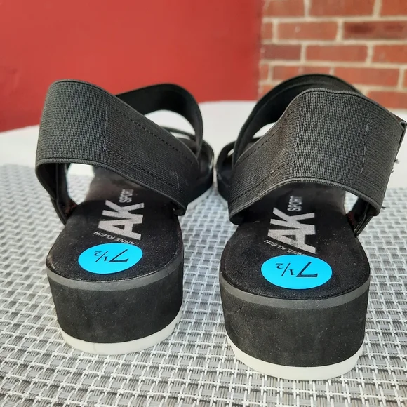 Anne Klein Sport Ankle Strap Comfort Sandals Small Wedge Black 7.5 NEW - Picture 6 of 12